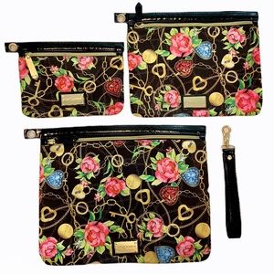 NWT Betsey Johnson Secret Garden 3 Piece Pouch Set